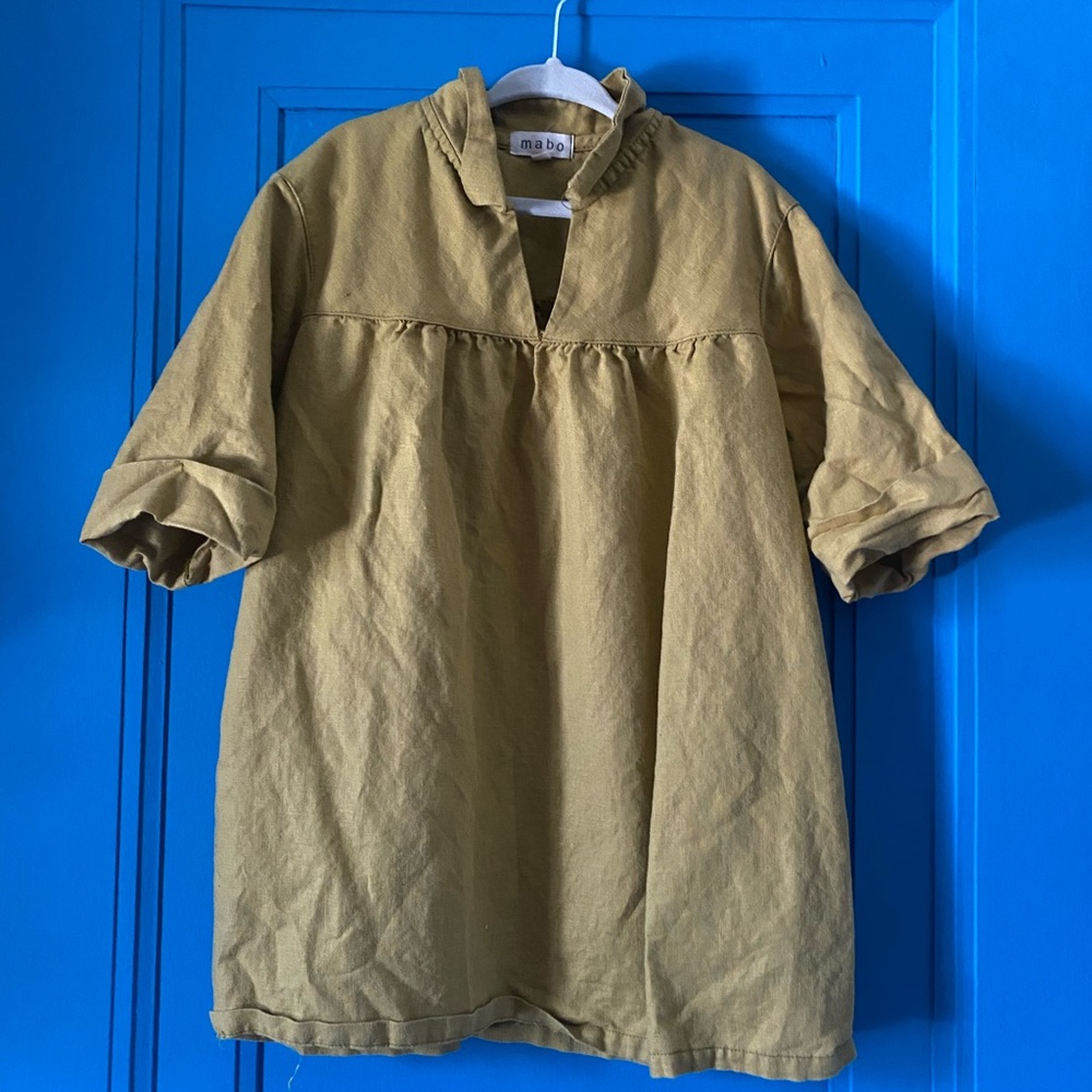 VGUC Linen Tunic dress in chartreuse yellow linen 4/5